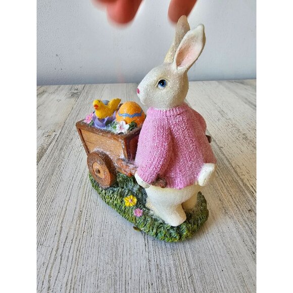 Transpac glitter bunny rabbit Easter figurine statue decor cart chick bird eggs - Picture 2 of 8